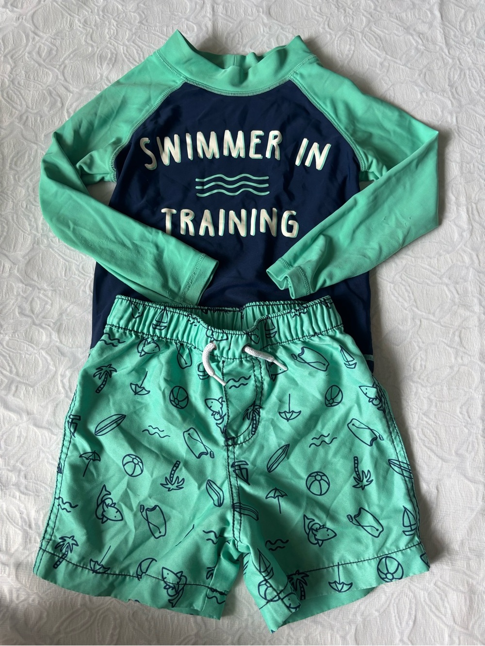 Carter's Mint & Navy 'Swimmer in Training' Kids Rashguard Set
